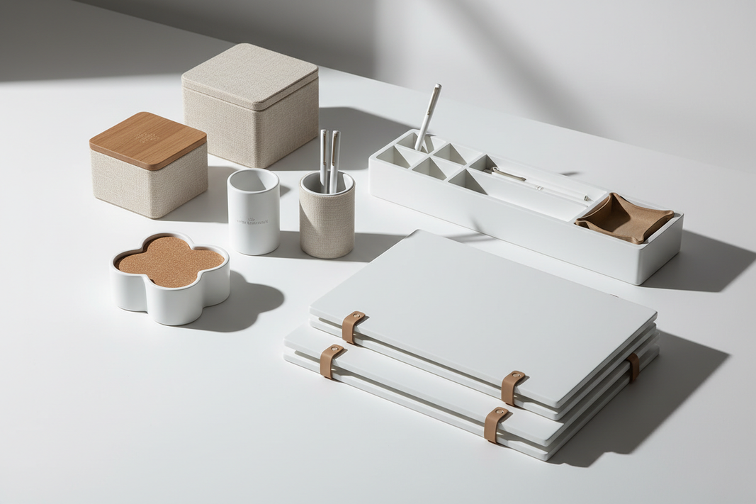 Accessoires de bureau de la Ligne Essentielle : supports pour stylos, organiseurs et autres pièces élégantes au design épuré