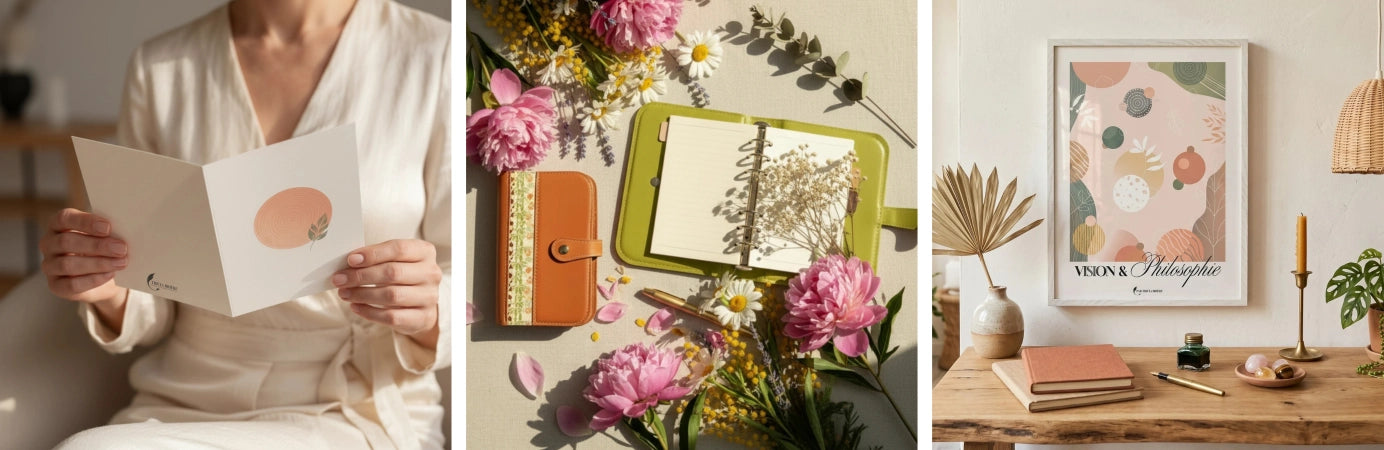 Produits Tricia Brière - Cartes postales, carnets et accessoires de papeterie avec designs botaniques et floraux rose et vert