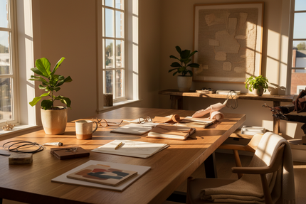 Bureau papeterie avec rayon du soleil