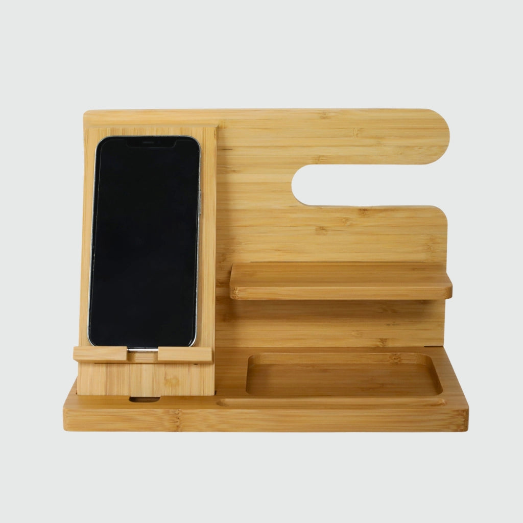 Organisateur de bureau en bambou avec station de charge — vue 1