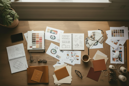 Vue aérienne d'un bureau de travail épuré et organisé